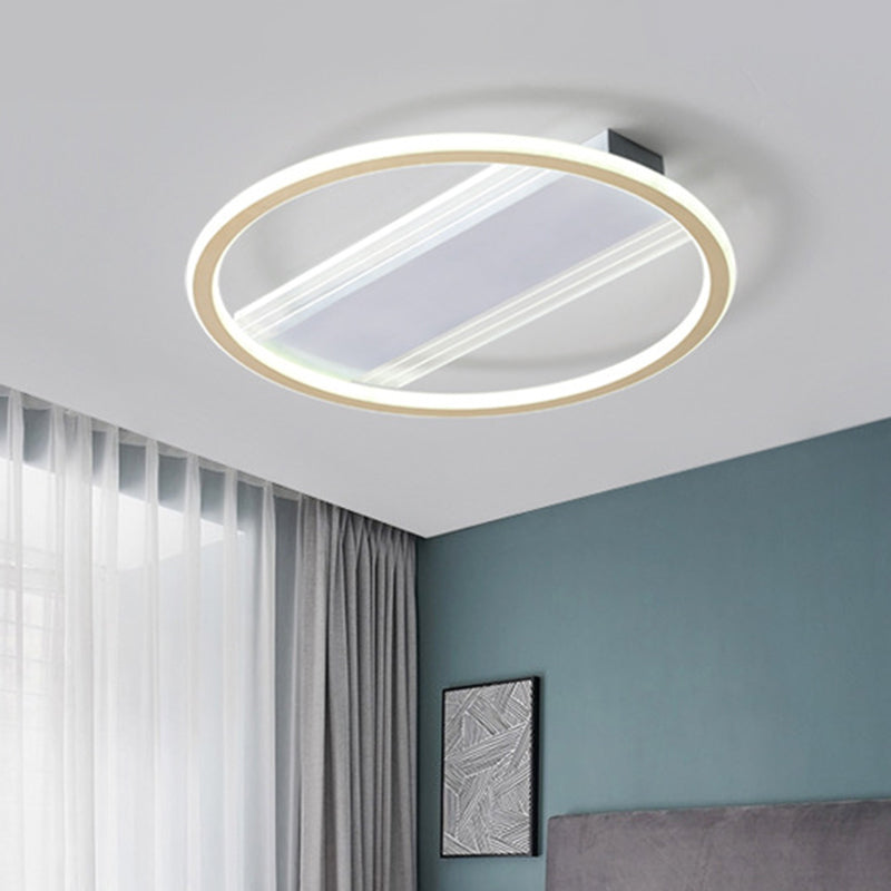 Simplicity LED Ceiling Fixture White Circular Semi Flush Mount with Metallic Shade in Warm/White Light, 16.5"/20.5" Width White Clearhalo 'Ceiling Lights' 'Close To Ceiling Lights' 'Close to ceiling' 'Semi-flushmount' Lighting' 1586358