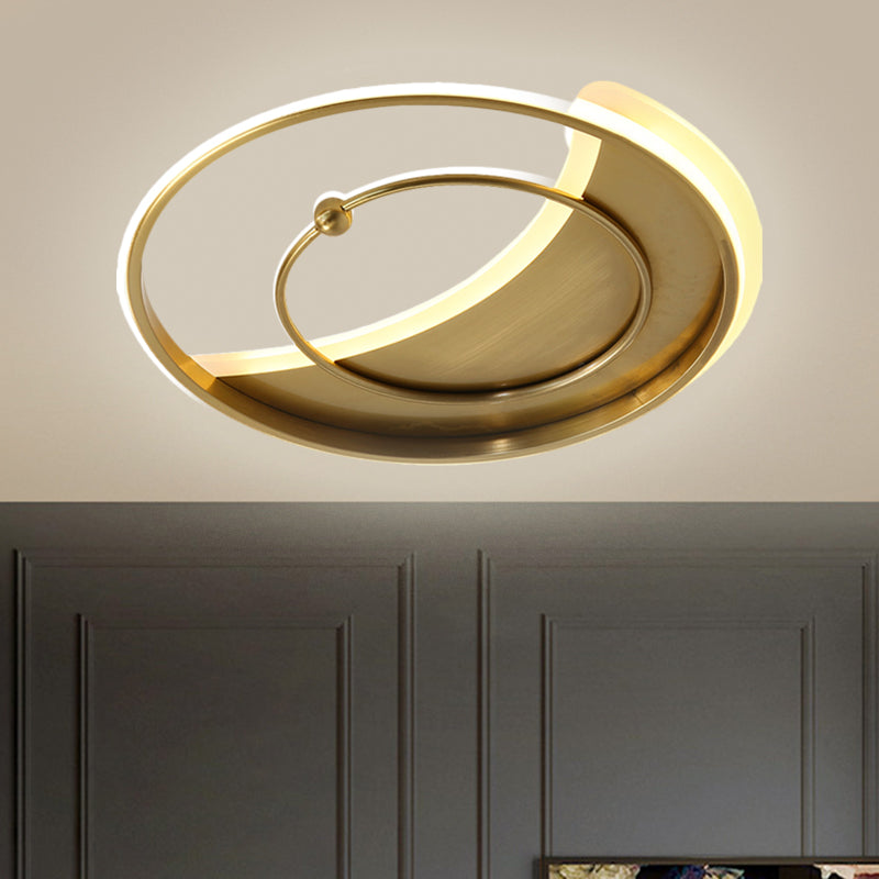 Metal Round Ceiling Lighting Minimalism LED Semi Flush Mount Lamp in Gold, Warm/White/3 Color Light - Gold - Clearhalo - 'Ceiling Lights' - 'Close To Ceiling Lights' - 'Close to ceiling' - 'Semi-flushmount' - Lighting' - 1586363