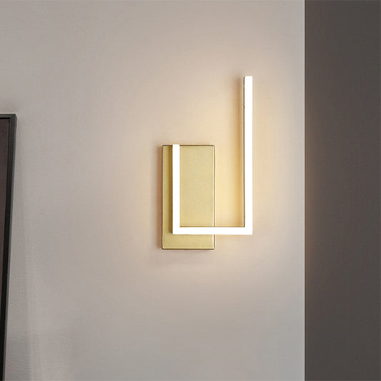 Right-Angle Linear Wall Lamp Simple Metal LED Gold Wall Sconce with Rectangle Backplate in Warm/White/3 Color Light Gold Clearhalo 'Cast Iron' 'Glass' 'Industrial' 'Modern wall lights' 'Modern' 'Tiffany' 'Traditional wall lights' 'Wall Lamps & Sconces' 'Wall Lights' Lighting' 1586371