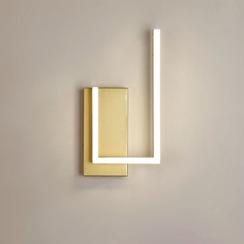 Right-Angle Linear Wall Lamp Simple Metal LED Gold Wall Sconce with Rectangle Backplate in Warm/White/3 Color Light Clearhalo 'Cast Iron' 'Glass' 'Industrial' 'Modern wall lights' 'Modern' 'Tiffany' 'Traditional wall lights' 'Wall Lamps & Sconces' 'Wall Lights' Lighting' 1586373