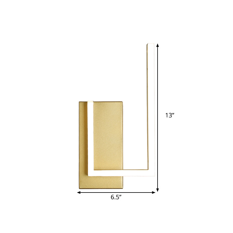 Right-Angle Linear Wall Lamp Simple Metal LED Gold Wall Sconce with Rectangle Backplate in Warm/White/3 Color Light Clearhalo 'Cast Iron' 'Glass' 'Industrial' 'Modern wall lights' 'Modern' 'Tiffany' 'Traditional wall lights' 'Wall Lamps & Sconces' 'Wall Lights' Lighting' 1586374