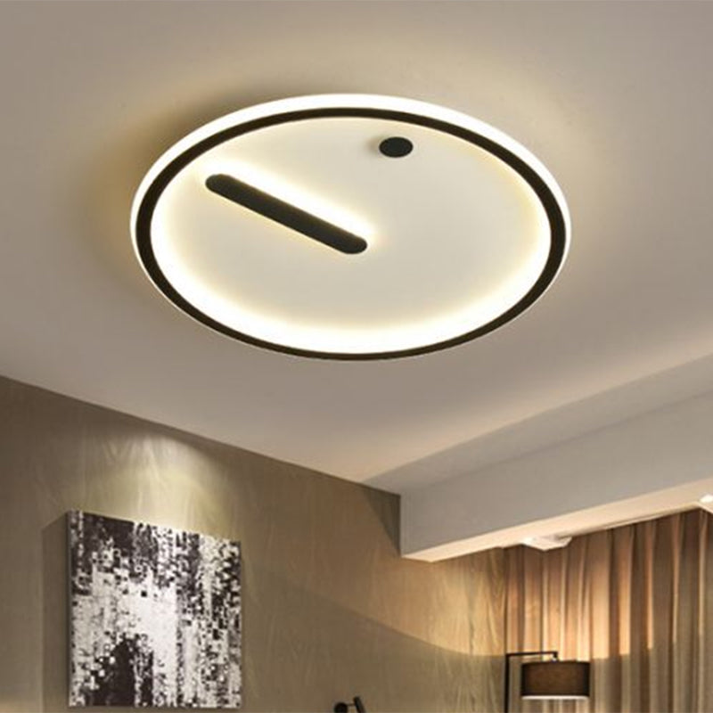 Black and White LED Circle Flush Mount Modernist Metallic Ceiling Fixture in Warm/White Light, 12"/16"/19.5" Wide - Clearhalo - 'Ceiling Lights' - 'Close To Ceiling Lights' - 'Close to ceiling' - 'Flush mount' - Lighting' - 1586376