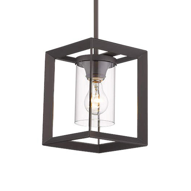 Cylinder Clear Glass Ceiling Light Industrial Black 1 Light Living Room Pendant Lighting Fixture Clearhalo 'Art Deco Pendants' 'Black' 'Cast Iron' 'Ceiling Lights' 'Ceramic' 'Crystal' 'Industrial Pendants' 'Industrial' 'Metal' 'Middle Century Pendants' 'Pendant Lights' 'Pendants' 'Rustic Pendants' 'Tiffany' Lighting' 158644