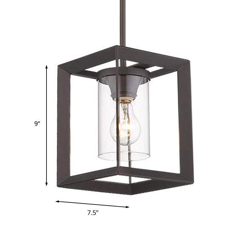 Cylinder Clear Glass Ceiling Light Industrial Black 1 Light Living Room Pendant Lighting Fixture Clearhalo 'Art Deco Pendants' 'Black' 'Cast Iron' 'Ceiling Lights' 'Ceramic' 'Crystal' 'Industrial Pendants' 'Industrial' 'Metal' 'Middle Century Pendants' 'Pendant Lights' 'Pendants' 'Rustic Pendants' 'Tiffany' Lighting' 158645