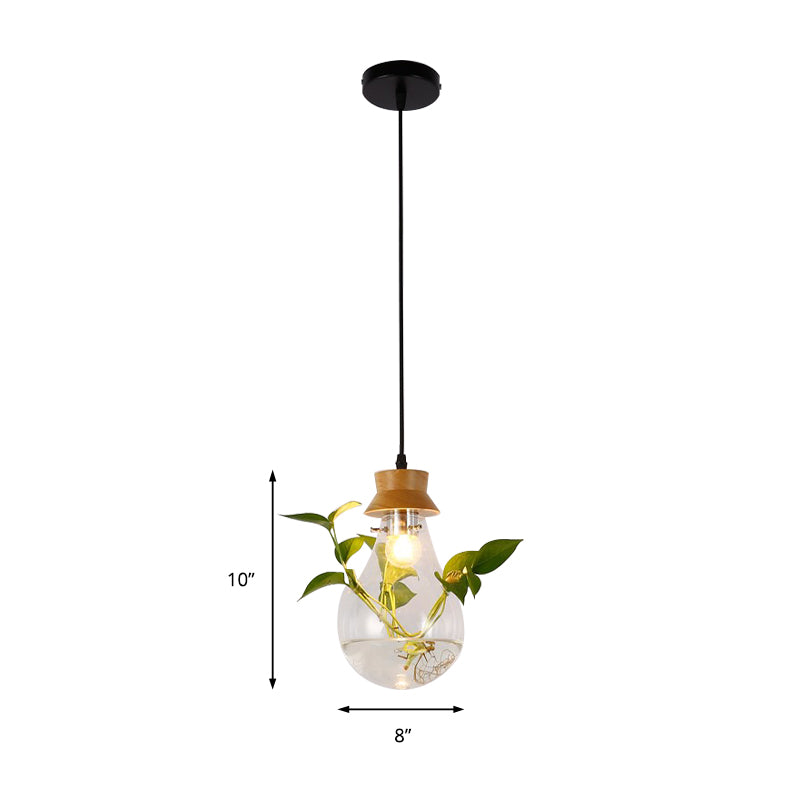Exposed Bulb Dining Room Hanging Light Kit Industrial Clear Glass 1 Light Wood Pendant Lighting with Cap Clearhalo 'Ceiling Lights' 'Glass shade' 'Glass' 'Industrial Pendants' 'Industrial' 'Island Lights' 'Middle Century Pendants' 'Pendant Lights' 'Pendants' 'Tiffany' Lighting' 158650