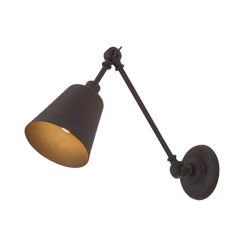 1 Light Metallic Wall Mount Light Contemporary Black/Rust Tapered Bedroom Wall Light Sconce with Adjustable Arm Clearhalo 'Art deco wall lights' 'Cast Iron' 'Glass' 'Industrial wall lights' 'Industrial' 'Middle century wall lights' 'Modern' 'Rustic wall lights' 'Tiffany' 'Traditional wall lights' 'Wall Lamps & Sconces' 'Wall Lights' Lighting' 158683