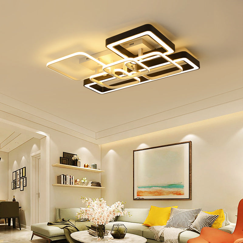 Modern Geometric Ceiling Mount Light Aluminum and Acrylic LED Living Room Light Fixture in Black and White Black-White A Clearhalo 'Ceiling Lights' 'Close To Ceiling Lights' 'Close to ceiling' 'Flush mount' Lighting' 158688