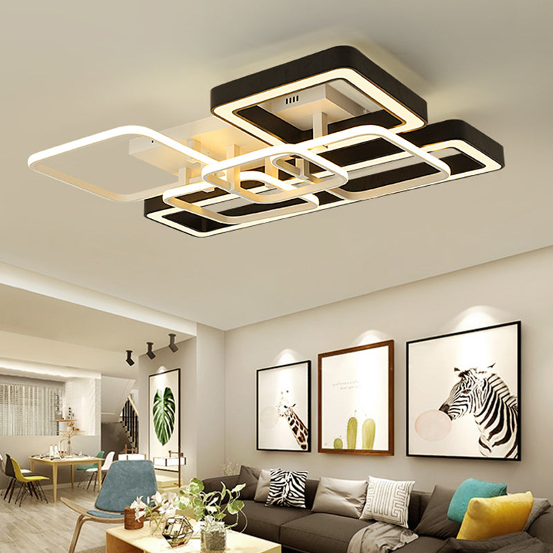 Modern Geometric Ceiling Mount Light Aluminum and Acrylic LED Living Room Light Fixture in Black and White Clearhalo 'Ceiling Lights' 'Close To Ceiling Lights' 'Close to ceiling' 'Flush mount' Lighting' 158689