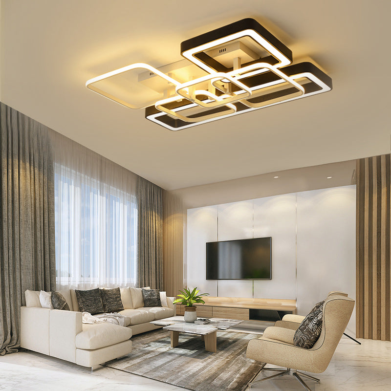 Modern Geometric Ceiling Mount Light Aluminum and Acrylic LED Living Room Light Fixture in Black and White Clearhalo 'Ceiling Lights' 'Close To Ceiling Lights' 'Close to ceiling' 'Flush mount' Lighting' 158690