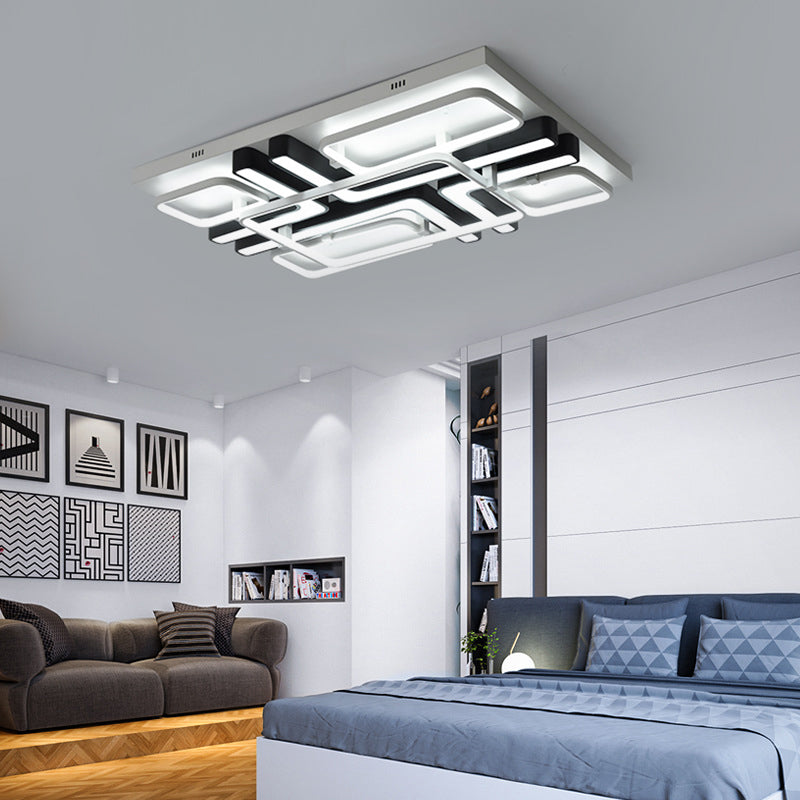 Modern Geometric Ceiling Mount Light Aluminum and Acrylic LED Living Room Light Fixture in Black and White Black-White B Clearhalo 'Ceiling Lights' 'Close To Ceiling Lights' 'Close to ceiling' 'Flush mount' Lighting' 158694