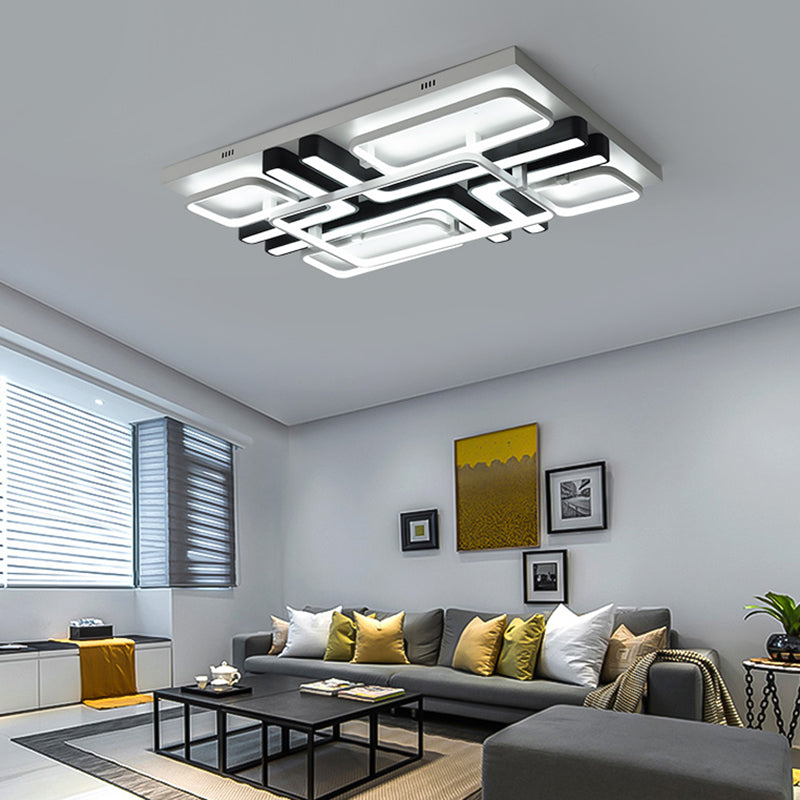Modern Geometric Ceiling Mount Light Aluminum and Acrylic LED Living Room Light Fixture in Black and White Clearhalo 'Ceiling Lights' 'Close To Ceiling Lights' 'Close to ceiling' 'Flush mount' Lighting' 158695