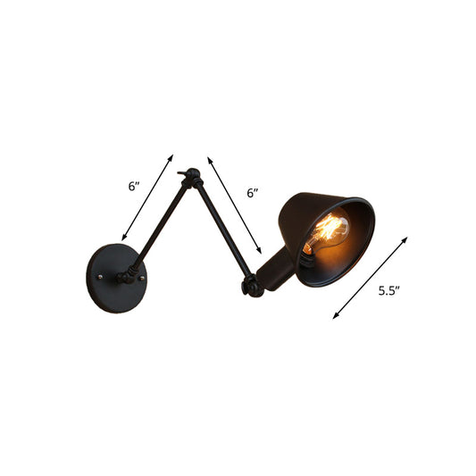 1 Bulb Wall Lighting Vintage Industrial Tapered Shade Metal Wall Sconce Lamp in Black/Rust for Study Room Clearhalo 'Art deco wall lights' 'Cast Iron' 'Glass' 'Industrial wall lights' 'Industrial' 'Middle century wall lights' 'Modern' 'Rustic wall lights' 'Tiffany' 'Traditional wall lights' 'Wall Lamps & Sconces' 'Wall Lights' Lighting' 158727