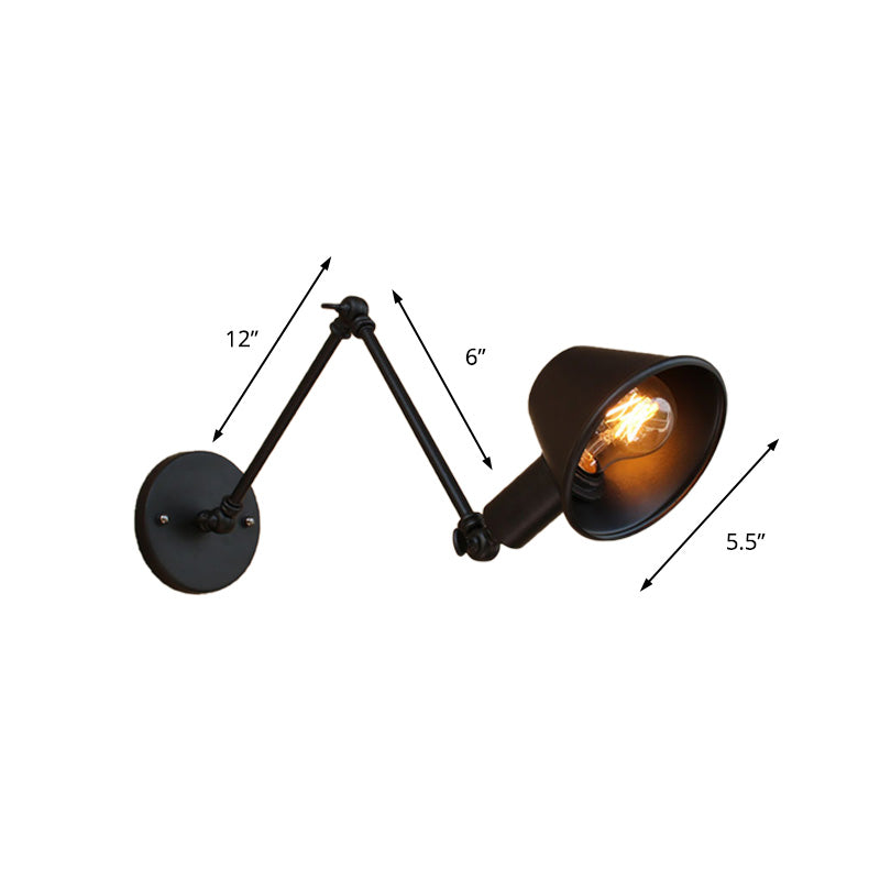 1 Bulb Wall Lighting Vintage Industrial Tapered Shade Metal Wall Sconce Lamp in Black/Rust for Study Room Clearhalo 'Art deco wall lights' 'Cast Iron' 'Glass' 'Industrial wall lights' 'Industrial' 'Middle century wall lights' 'Modern' 'Rustic wall lights' 'Tiffany' 'Traditional wall lights' 'Wall Lamps & Sconces' 'Wall Lights' Lighting' 158728