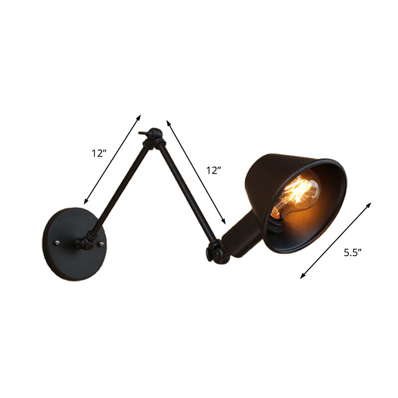 1 Bulb Wall Lighting Vintage Industrial Tapered Shade Metal Wall Sconce Lamp in Black/Rust for Study Room Clearhalo 'Art deco wall lights' 'Cast Iron' 'Glass' 'Industrial wall lights' 'Industrial' 'Middle century wall lights' 'Modern' 'Rustic wall lights' 'Tiffany' 'Traditional wall lights' 'Wall Lamps & Sconces' 'Wall Lights' Lighting' 158729