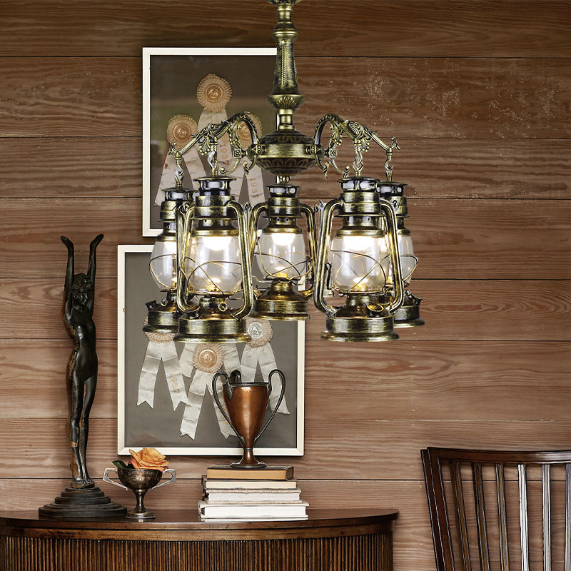 5 Lights Clear Glass Pendant Chandelier Antique Stylish Bronze/Copper Kerosene Dining Room Hanging Ceiling Fixture Bronze Clearhalo 'Cast Iron' 'Ceiling Lights' 'Chandeliers' 'Industrial Chandeliers' 'Industrial' 'Metal' 'Middle Century Chandeliers' 'Rustic Chandeliers' 'Tiffany' Lighting' 158807