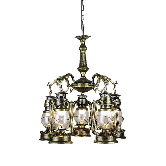5 Lights Clear Glass Pendant Chandelier Antique Stylish Bronze/Copper Kerosene Dining Room Hanging Ceiling Fixture Clearhalo 'Cast Iron' 'Ceiling Lights' 'Chandeliers' 'Industrial Chandeliers' 'Industrial' 'Metal' 'Middle Century Chandeliers' 'Rustic Chandeliers' 'Tiffany' Lighting' 158809