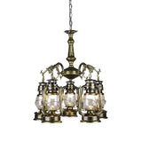 5 Lights Clear Glass Pendant Chandelier Antique Stylish Bronze/Copper Kerosene Dining Room Hanging Ceiling Fixture Clearhalo 'Cast Iron' 'Ceiling Lights' 'Chandeliers' 'Industrial Chandeliers' 'Industrial' 'Metal' 'Middle Century Chandeliers' 'Rustic Chandeliers' 'Tiffany' Lighting' 158809