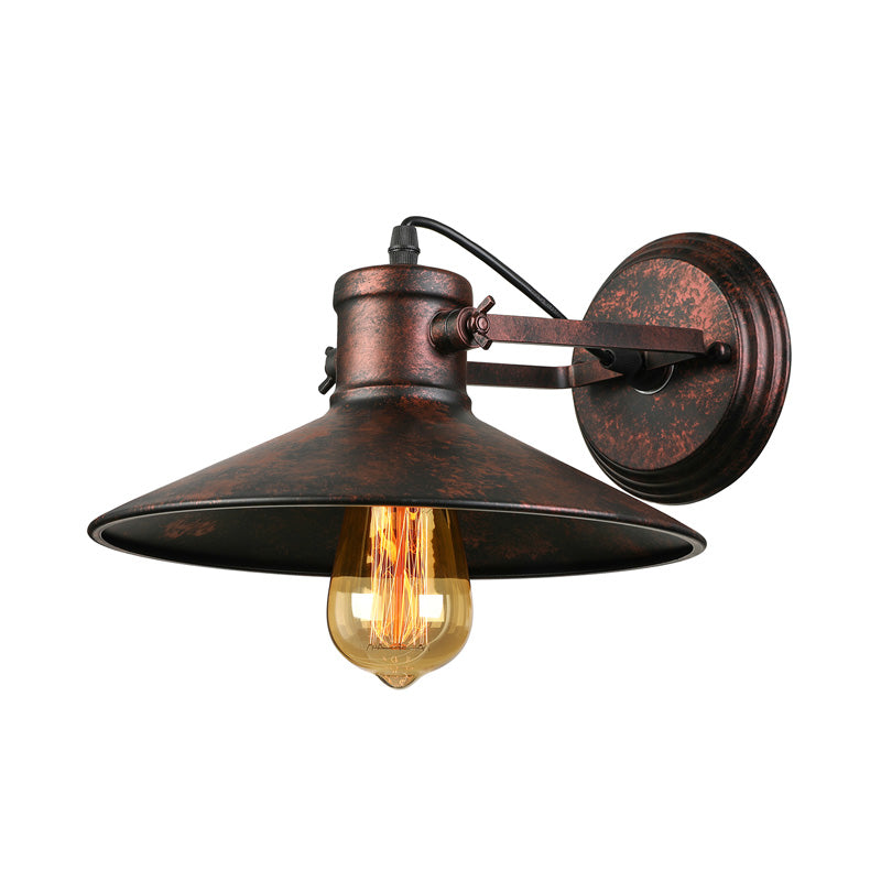 Metallic Saucer Sconce Wall Lighting Antique Style 1 Bulb Corridor Wall Sconce Lamp in Black/Rust Clearhalo 'Art deco wall lights' 'Cast Iron' 'Glass' 'Industrial wall lights' 'Industrial' 'Middle century wall lights' 'Modern' 'Rustic wall lights' 'Tiffany' 'Traditional wall lights' 'Wall Lamps & Sconces' 'Wall Lights' Lighting' 158855