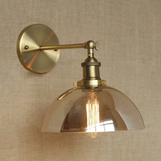 One Bulb White/Clear/Amber Glass Sconce Light Fixture Industrial Brass Dome Living Room Wall Lamp Amber Clearhalo 'Art deco wall lights' 'Cast Iron' 'Glass' 'Industrial wall lights' 'Industrial' 'Middle century wall lights' 'Modern' 'Rustic wall lights' 'Tiffany' 'Traditional wall lights' 'Wall Lamps & Sconces' 'Wall Lights' Lighting' 15889