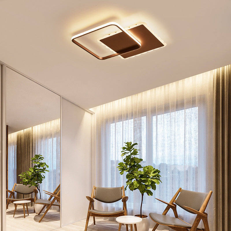 Square Ceiling Light Modern Acrylic LED White/Brown Flush Ceiling Light Fixture in Warm/White/Natural Light Brown Clearhalo 'Ceiling Lights' 'Close To Ceiling Lights' 'Close to ceiling' 'Flush mount' Lighting' 158921