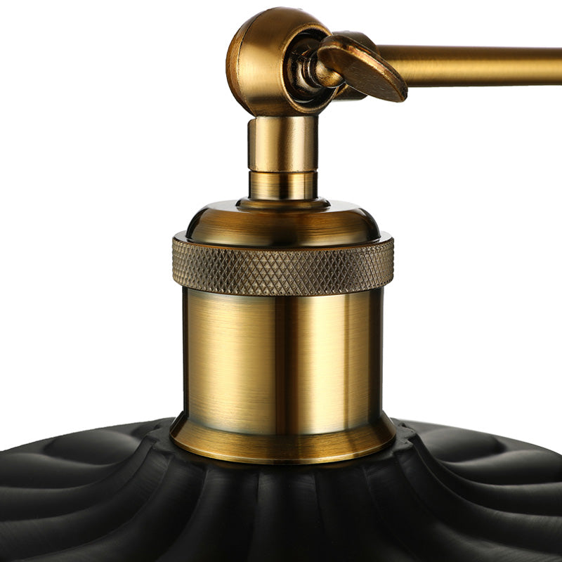 1 Light Wall Lamp Loft Style Dome/Drum Shade Metal Adjustable Sconce Light Fixture in Black for Bedroom Clearhalo 'Cast Iron' 'Glass' 'Industrial' 'Modern wall lights' 'Modern' 'Tiffany' 'Traditional wall lights' 'Wall Lamps & Sconces' 'Wall Lights' Lighting' 158964