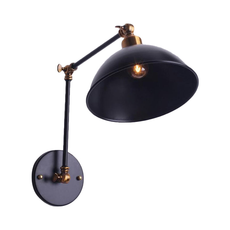1 Bulb Sconce Light Vintage Swing Arm Metal Wall Lighting with Bowl Shade in Black for Stairway Clearhalo 'Art deco wall lights' 'Cast Iron' 'Glass' 'Industrial wall lights' 'Industrial' 'Middle century wall lights' 'Modern' 'Rustic wall lights' 'Tiffany' 'Traditional wall lights' 'Wall Lamps & Sconces' 'Wall Lights' Lighting' 158987