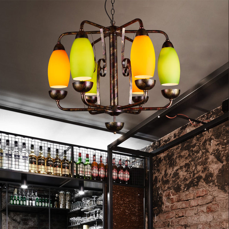 Industrial Antique Copper Pendant Light Yellow Melon 6 Lights Metallic Chandelier for Bar Clearhalo 'Ceiling Lights' 'Chandeliers' 'Glass shade' 'Glass' 'Pendant Lights' Lighting' 158990