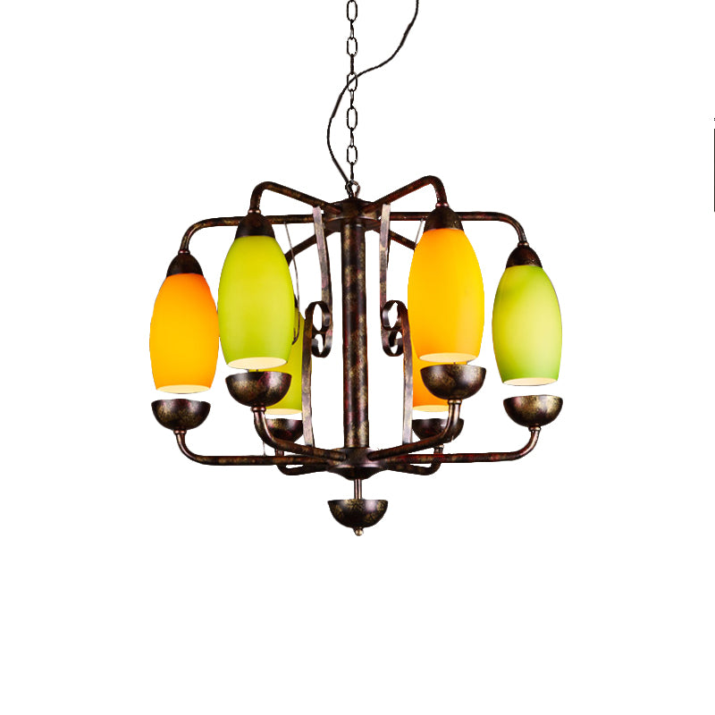 Industrial Antique Copper Pendant Light Yellow Melon 6 Lights Metallic Chandelier for Bar Clearhalo 'Ceiling Lights' 'Chandeliers' 'Glass shade' 'Glass' 'Pendant Lights' Lighting' 158991