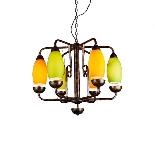 Industrial Antique Copper Pendant Light Yellow Melon 6 Lights Metallic Chandelier for Bar Clearhalo 'Ceiling Lights' 'Chandeliers' 'Glass shade' 'Glass' 'Pendant Lights' Lighting' 158991