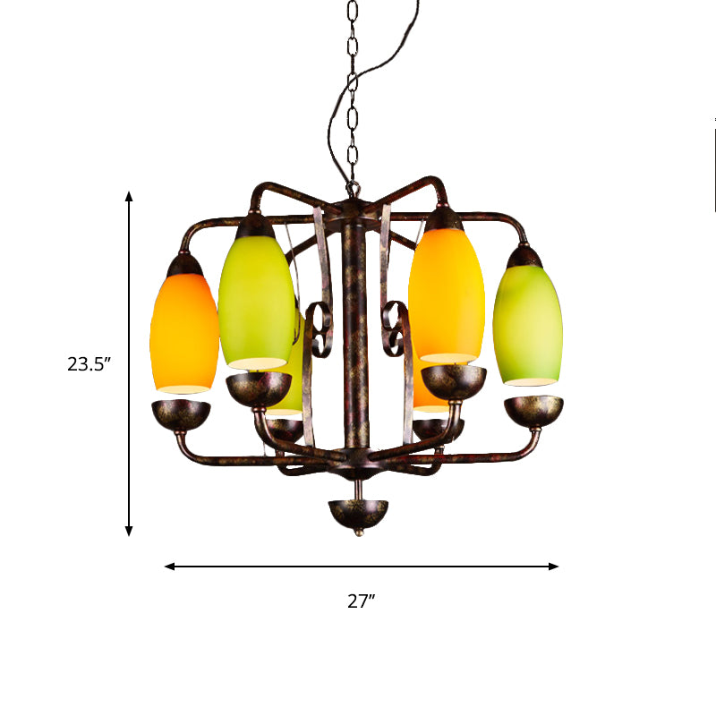 Industrial Antique Copper Pendant Light Yellow Melon 6 Lights Metallic Chandelier for Bar Clearhalo 'Ceiling Lights' 'Chandeliers' 'Glass shade' 'Glass' 'Pendant Lights' Lighting' 158992