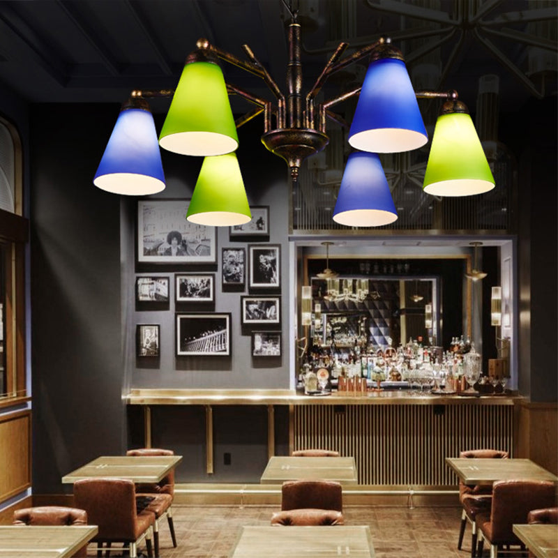 Rust Tapered Shade Chandelier 6 Lights Retro Metal Hanging Light for Restaurant Clearhalo 'Ceiling Lights' 'Chandeliers' Lighting' options 158994