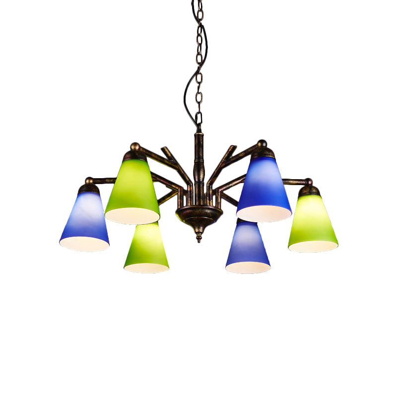 Rust Tapered Shade Chandelier 6 Lights Retro Metal Hanging Light for Restaurant Clearhalo 'Ceiling Lights' 'Chandeliers' Lighting' options 158995