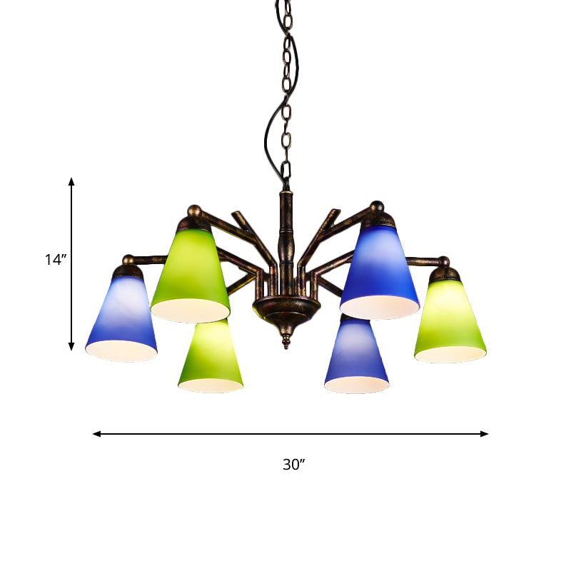 Rust Tapered Shade Chandelier 6 Lights Retro Metal Hanging Light for Restaurant Clearhalo 'Ceiling Lights' 'Chandeliers' Lighting' options 158996