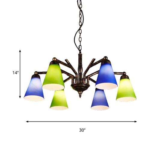 Rust Tapered Shade Chandelier 6 Lights Retro Metal Hanging Light for Restaurant Clearhalo 'Ceiling Lights' 'Chandeliers' Lighting' options 158996