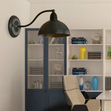 1 Head Wall Sconce Retro Domed Shade Metallic Sconce Lighting Fixture with Curved Arm in Black Black B Clearhalo 'Cast Iron' 'Glass' 'Industrial' 'Modern wall lights' 'Modern' 'Tiffany' 'Traditional wall lights' 'Wall Lamps & Sconces' 'Wall Lights' Lighting' 159005