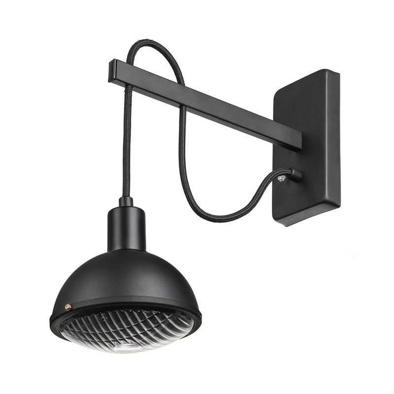 1 Light Wall Lighting Farmhouse Bowl Shade Metallic Wall Mount Light in Black for Dining Room Clearhalo 'Art deco wall lights' 'Cast Iron' 'Glass' 'Industrial wall lights' 'Industrial' 'Middle century wall lights' 'Modern' 'Rustic wall lights' 'Tiffany' 'Traditional wall lights' 'Wall Lamps & Sconces' 'Wall Lights' Lighting' 159024