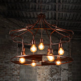 Drum Restaurant Pendant Light Metal Nine Lights Antique Stylish Chandelier in Rust Clearhalo 'Ceiling Lights' 'Chandeliers' Lighting' options 159101
