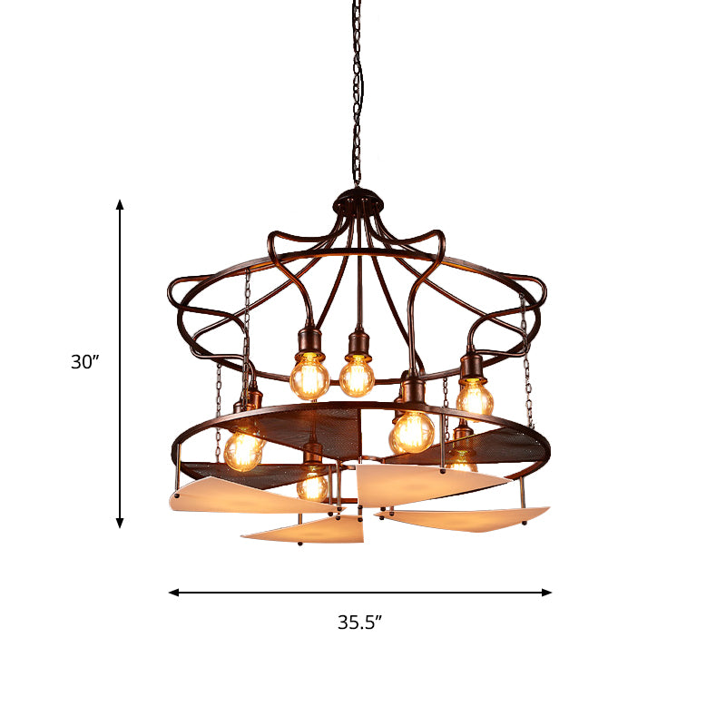 Drum Restaurant Pendant Light Metal Nine Lights Antique Stylish Chandelier in Rust Clearhalo 'Ceiling Lights' 'Chandeliers' Lighting' options 159104