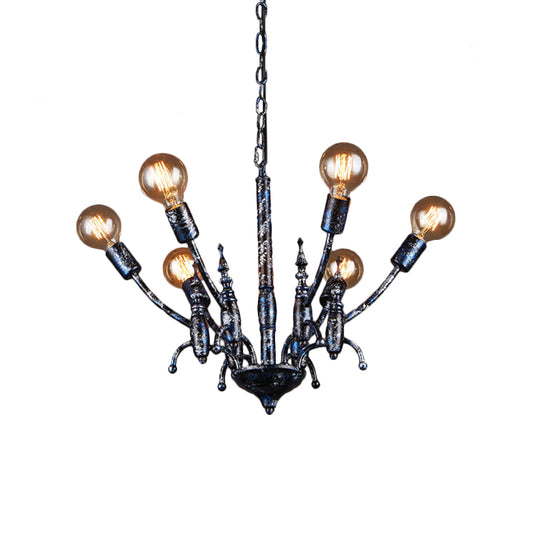 Bare Bulb Dining Room Chandelier Metallic Multi Head Vintage Pendant Light in Black Clearhalo 'Cast Iron' 'Ceiling Lights' 'Chandeliers' 'Industrial Chandeliers' 'Industrial' 'Metal' 'Middle Century Chandeliers' 'Rustic Chandeliers' 'Tiffany' Lighting' 159116