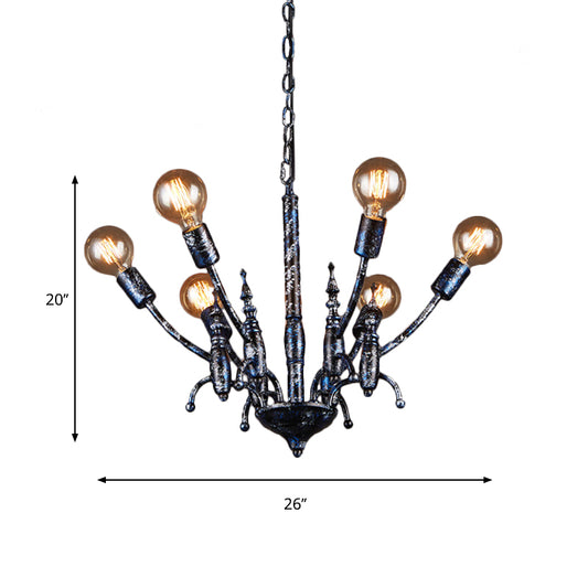 Bare Bulb Dining Room Chandelier Metallic Multi Head Vintage Pendant Light in Black Clearhalo 'Cast Iron' 'Ceiling Lights' 'Chandeliers' 'Industrial Chandeliers' 'Industrial' 'Metal' 'Middle Century Chandeliers' 'Rustic Chandeliers' 'Tiffany' Lighting' 159117