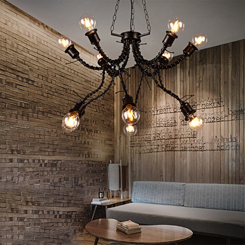 Iron Twig Shaped Arm Chandelier Themed Cafe Vintage Stylish Pendant Lamp in Rust Clearhalo 'Cast Iron' 'Ceiling Lights' 'Chandeliers' 'Industrial Chandeliers' 'Industrial' 'Metal' 'Middle Century Chandeliers' 'Rustic Chandeliers' 'Tiffany' Lighting' 159126