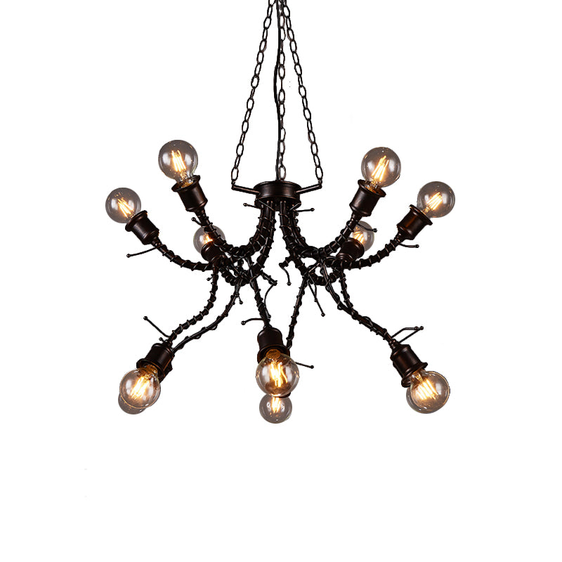 Iron Twig Shaped Arm Chandelier Themed Cafe Vintage Stylish Pendant Lamp in Rust Clearhalo 'Cast Iron' 'Ceiling Lights' 'Chandeliers' 'Industrial Chandeliers' 'Industrial' 'Metal' 'Middle Century Chandeliers' 'Rustic Chandeliers' 'Tiffany' Lighting' 159127