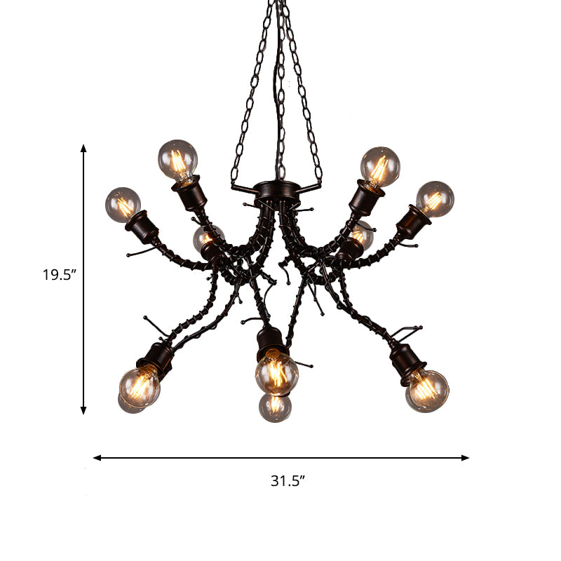 Iron Twig Shaped Arm Chandelier Themed Cafe Vintage Stylish Pendant Lamp in Rust Clearhalo 'Cast Iron' 'Ceiling Lights' 'Chandeliers' 'Industrial Chandeliers' 'Industrial' 'Metal' 'Middle Century Chandeliers' 'Rustic Chandeliers' 'Tiffany' Lighting' 159128