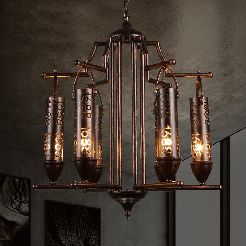 Iron Flute Hanging Light with Number Design Creative Chandelier in Rust for Bar Rust Clearhalo 'Cast Iron' 'Ceiling Lights' 'Chandeliers' 'Industrial Chandeliers' 'Industrial' 'Metal' 'Middle Century Chandeliers' 'Rustic Chandeliers' 'Tiffany' Lighting' 159129