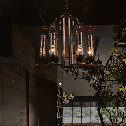 Iron Flute Hanging Light with Number Design Creative Chandelier in Rust for Bar Clearhalo 'Cast Iron' 'Ceiling Lights' 'Chandeliers' 'Industrial Chandeliers' 'Industrial' 'Metal' 'Middle Century Chandeliers' 'Rustic Chandeliers' 'Tiffany' Lighting' 159130