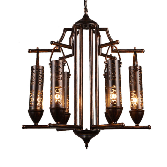 Iron Flute Hanging Light with Number Design Creative Chandelier in Rust for Bar Clearhalo 'Cast Iron' 'Ceiling Lights' 'Chandeliers' 'Industrial Chandeliers' 'Industrial' 'Metal' 'Middle Century Chandeliers' 'Rustic Chandeliers' 'Tiffany' Lighting' 159131