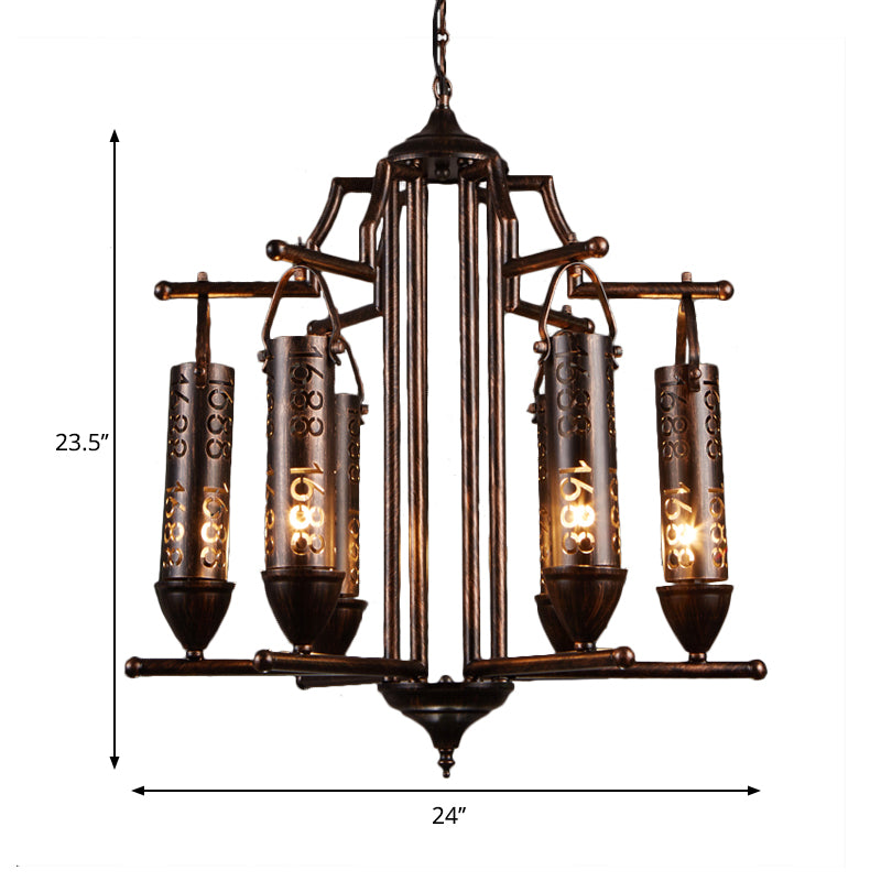 Iron Flute Hanging Light with Number Design Creative Chandelier in Rust for Bar Clearhalo 'Cast Iron' 'Ceiling Lights' 'Chandeliers' 'Industrial Chandeliers' 'Industrial' 'Metal' 'Middle Century Chandeliers' 'Rustic Chandeliers' 'Tiffany' Lighting' 159132
