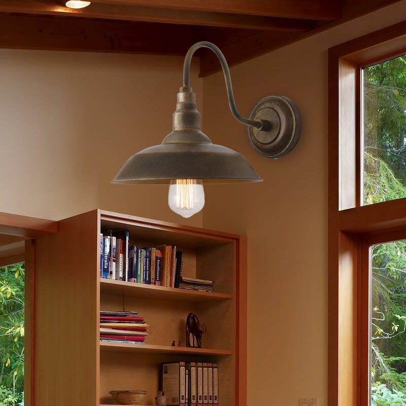 Antique Style Barn Wall Sconce Lamp 1 Light Iron Sconce Wall Lighting with Gooseneck Arm in Bronze/Rust for Bedroom Rust Clearhalo 'Art deco wall lights' 'Cast Iron' 'Glass' 'Industrial wall lights' 'Industrial' 'Middle century wall lights' 'Modern' 'Rustic wall lights' 'Tiffany' 'Traditional wall lights' 'Wall Lamps & Sconces' 'Wall Lights' Lighting' 159206
