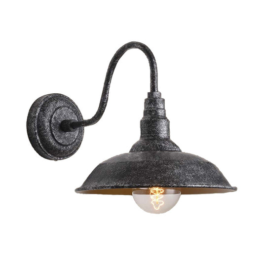 Antique Style Barn Wall Sconce Lamp 1 Light Iron Sconce Wall Lighting with Gooseneck Arm in Bronze/Rust for Bedroom Clearhalo 'Art deco wall lights' 'Cast Iron' 'Glass' 'Industrial wall lights' 'Industrial' 'Middle century wall lights' 'Modern' 'Rustic wall lights' 'Tiffany' 'Traditional wall lights' 'Wall Lamps & Sconces' 'Wall Lights' Lighting' 159212