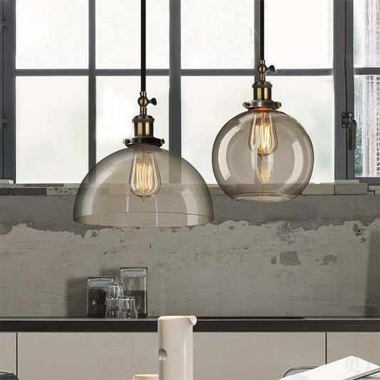 Brass Dome Pendant Fixture Clear Glass 1 Light Dining Room Hanging Ceiling Light Clearhalo 'Ceiling Lights' 'Glass shade' 'Glass' 'Industrial Pendants' 'Industrial' 'Middle Century Pendants' 'Pendant Lights' 'Pendants' 'Tiffany' Lighting' 159281